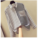 Half Striped Color Elegant Blouse Shirt