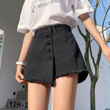 Solid Button Style Black Mini Denim Skirts