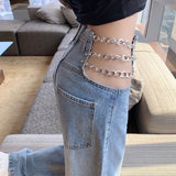 Chain Waist Casual Long Jeans Pants