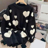 Casual Heart Pattern O-Neck Knitted Sweater