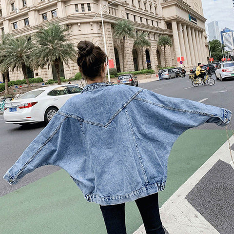 High Collar Loose Denim Jeans Jacket – Nada Outfit Land