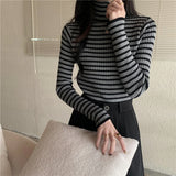 Retro Striped Turtleneck Slim Sweater