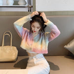 Cropped Rainbow Colors Knitted Cardigan Sweater