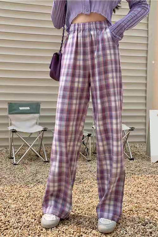 High Waist Cute Purple Plaid Long Pants – Nada Outfit Land