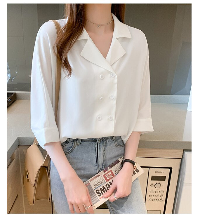 Half Sleeve Notched Collar Office Blouse Shirt – Nada Outfit Land