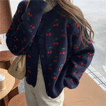 Sweet Cherries Printed Knitted Cardigan Sweater