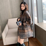 Loose Double Breasted Woolen Plaid Coat Jacket