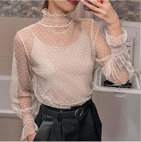 Sexy Long Sleeve Turtleneck Lace Shirt – Nada Outfit Land