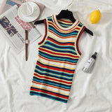 Sleeveless Striped Knitted Crop Tops