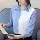 Long Sleeve Colors Combination Office Blouse Shirt