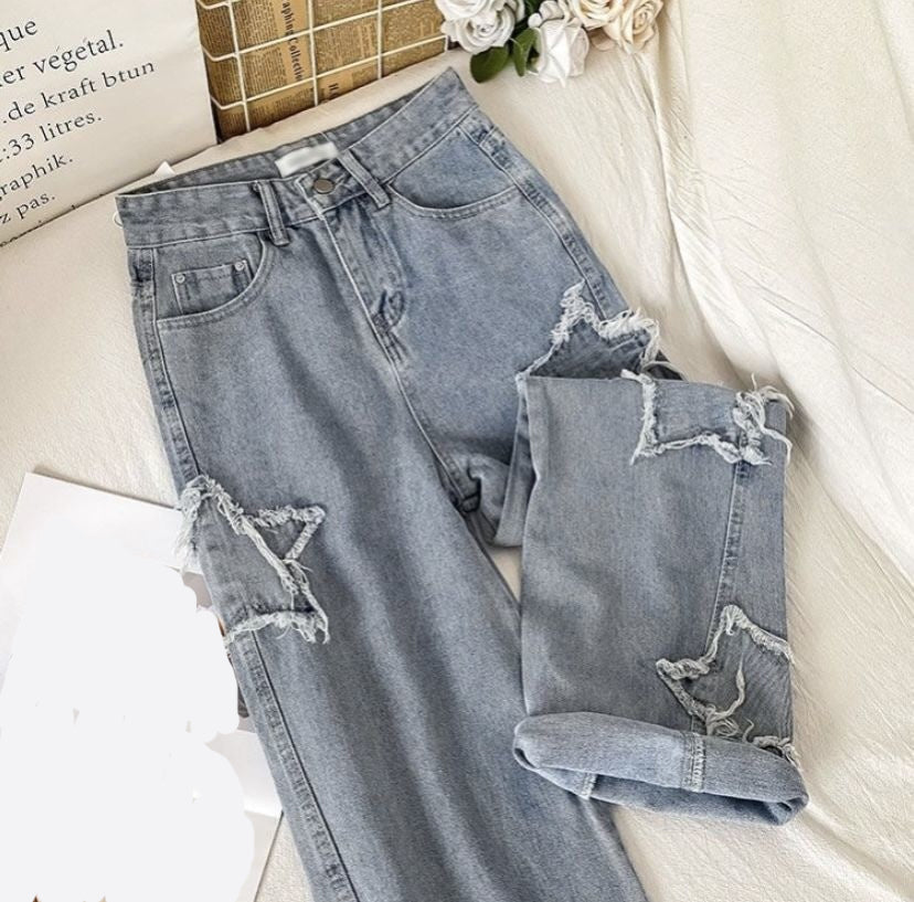 High Waist Stars Embroidered Long Jeans Pants – Nada Outfit Land