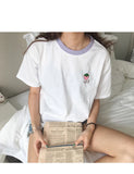 Fruit Embroidered Casual Ringer Shirt