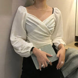 Sexy Long Puff Sleeve Slim Blouse Shirt