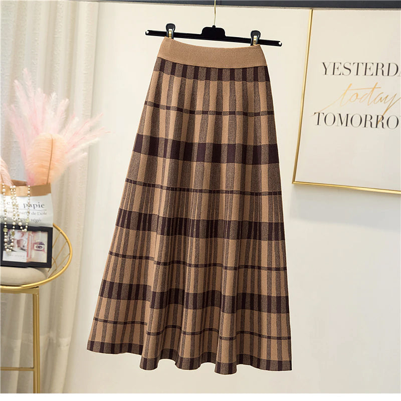 Vintage Plaid Elegant Knitted Long Skirts – Nada Outfit Land