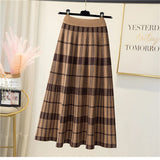Vintage Plaid Elegant Knitted Long Skirts