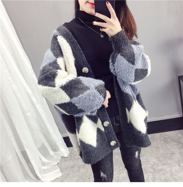 Loose Argyle Pattern Knitted Warm Cardigan Sweater – Nada Outfit Land