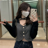 Sexy Long Sleeve Two Style Combination Cropped Shirt