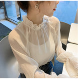 Long Sleeve Wrinkled Chiffon Blouse Shirt