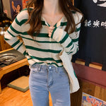 Long Sleeve Striped Button Slim Sweater