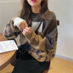 Loose Leopard Patchwork Retro Knitted Sweater