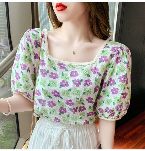 Puff Sleeve Daisy Floral Elegant Shirt – Nada Outfit Land