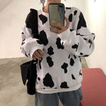 Loose Cow Milk Pattern Sweatshirt