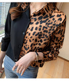 Half Leopard Pattern Elegant Blouse Shirt