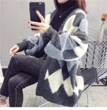 Loose Argyle Pattern Knitted Warm Cardigan Sweater