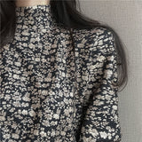 Long Sleeve Florals Pattern Turtleneck Blouse Shirt