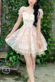 Short Sleeve Vintage Floral Mini Dress