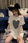 2 Pieces Loose Heart Hollow Out Shirt With Camisole