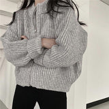 Zipper Solid Knitted Loose Sweater
