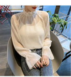 Long Sleeve Wrinkled Chiffon Blouse Shirt