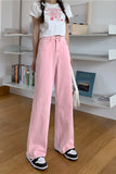 Back Cute Pocket Embroidered Sweet Pink Jeans Pants