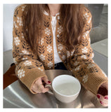 Floral Pattern Knitted Cozy Cardigan Sweater