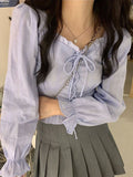 Long Sleeve Lace Tie Cute Blouse Shirts