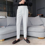 Elegant Belt Casual Office Men Long Pants