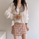 V-Neck Flower Hollow Out Loose Blouse Shirt