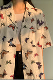 Vintage Butterfly Printed Short Sleeve Blouse Shirt