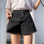 Solid Button Style Black Mini Denim Skirts