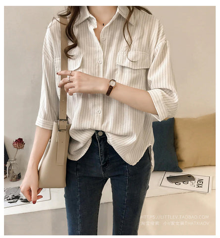 Half Sleeve Casual Striped Blouse Shirt – Nada Outfit Land