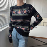 Long Sleeve Retro Floral Knitted Sweater
