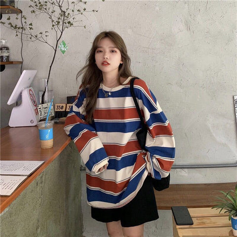 Long Sleeve Colors Striped Casual Sweatshirt – Nada Outfit Land