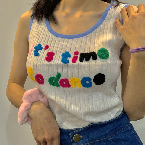 It's Time To Dance Letter Embroidered Crop Tops