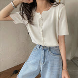 Short Sleeve Candy Colors Button Knitted Shirt