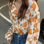 Yellow Roses Printed Blouse Shirt