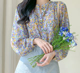 Long Sleeve Sexy Florals Pattern Chiffon Blouse Shirts