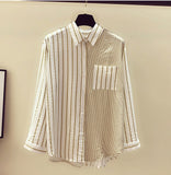 Half Striped Color Elegant Blouse Shirt