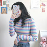 Cute Striped High Neck Slim Sweater