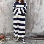 Loose Long Striped Crew Neck Knitted Dress